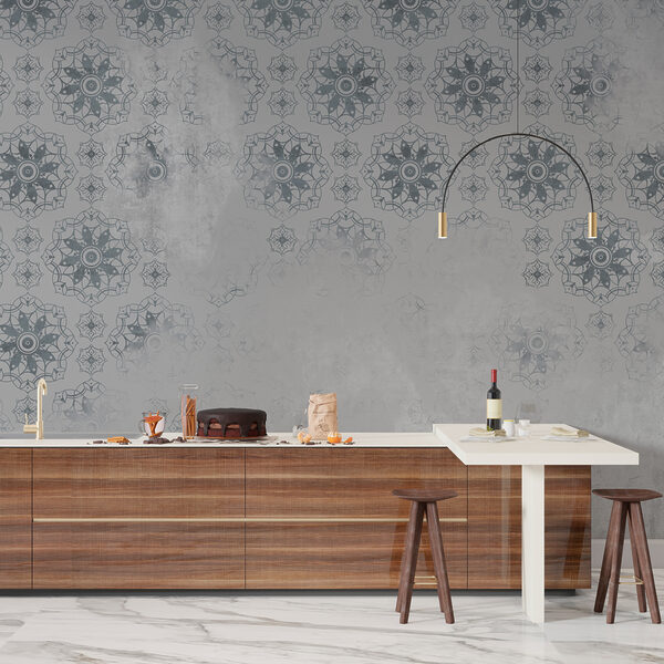 Papier peint gris et blanc à motifs Papier peint gris et blanc à motifs