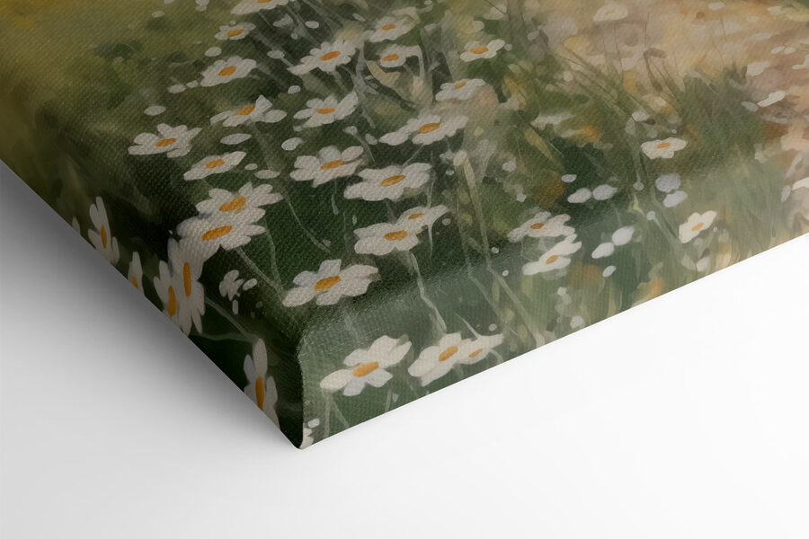 Peinture d'un chemin dans un champ de fleurs
