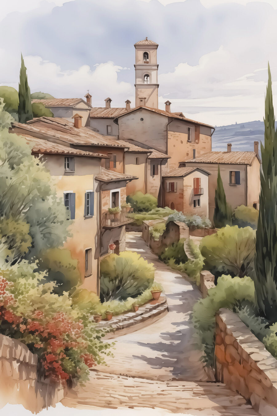 Aquarelle d'un village
