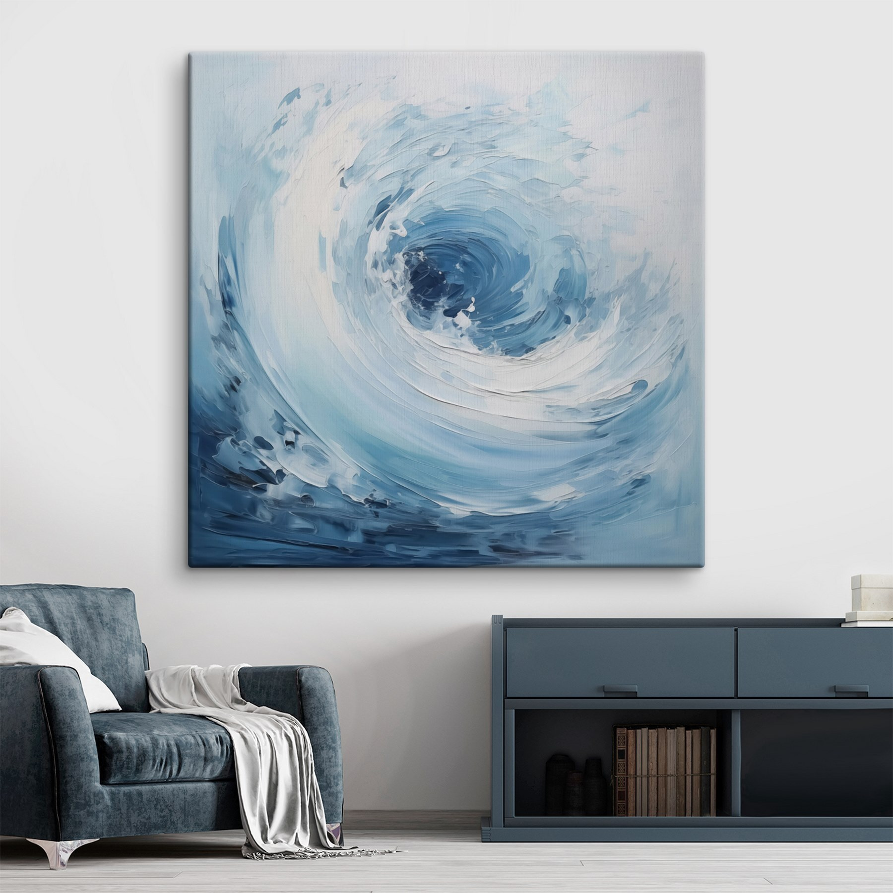 White and blue swirly waves