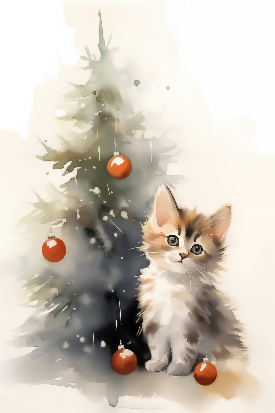 Chat à côté d'un arbre de Noël