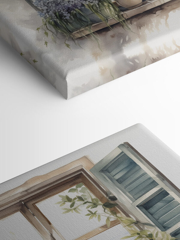 Aquarelle d'une fenêtre avec des plantes en pot Aquarelle d'une fenêtre avec des plantes en pot