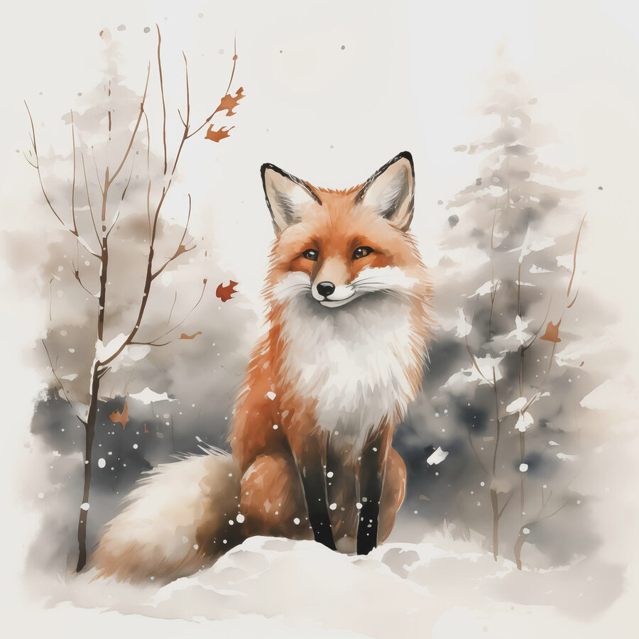 Renard assis dans la neige Renard assis dans la neige