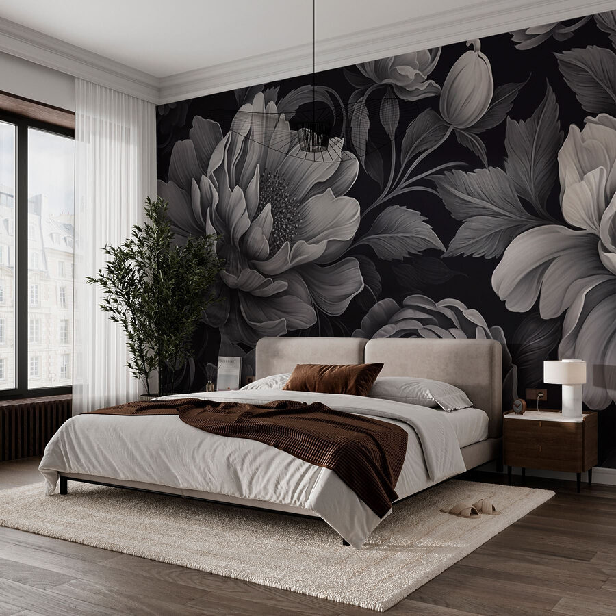 Motif floral noir et blanc