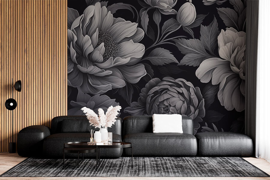 Motif floral noir et blanc