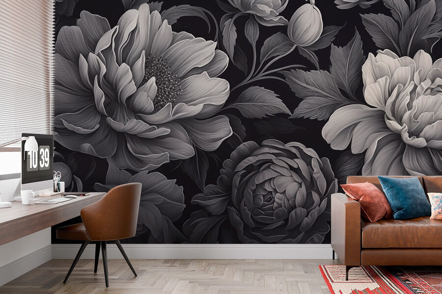 Motif floral noir et blanc