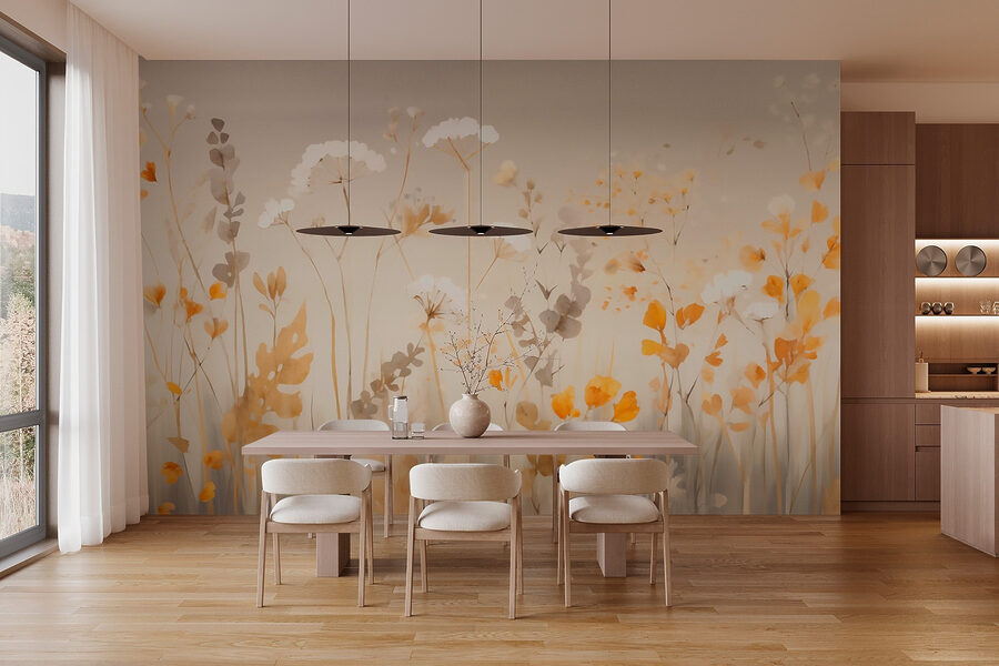 Papier peint Peinture de fleurs et de feuilles – Image 2