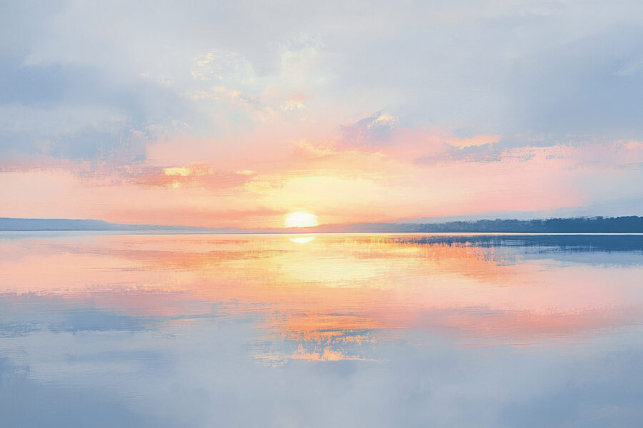 Coucher de soleil sur une étendue d'eau