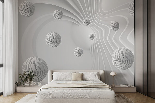 Surface blanche tourbillonnante avec des boules blanches Surface blanche tourbillonnante avec des boules blanches
