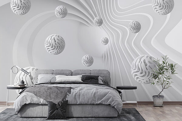 Surface blanche tourbillonnante avec des boules blanches Surface blanche tourbillonnante avec des boules blanches
