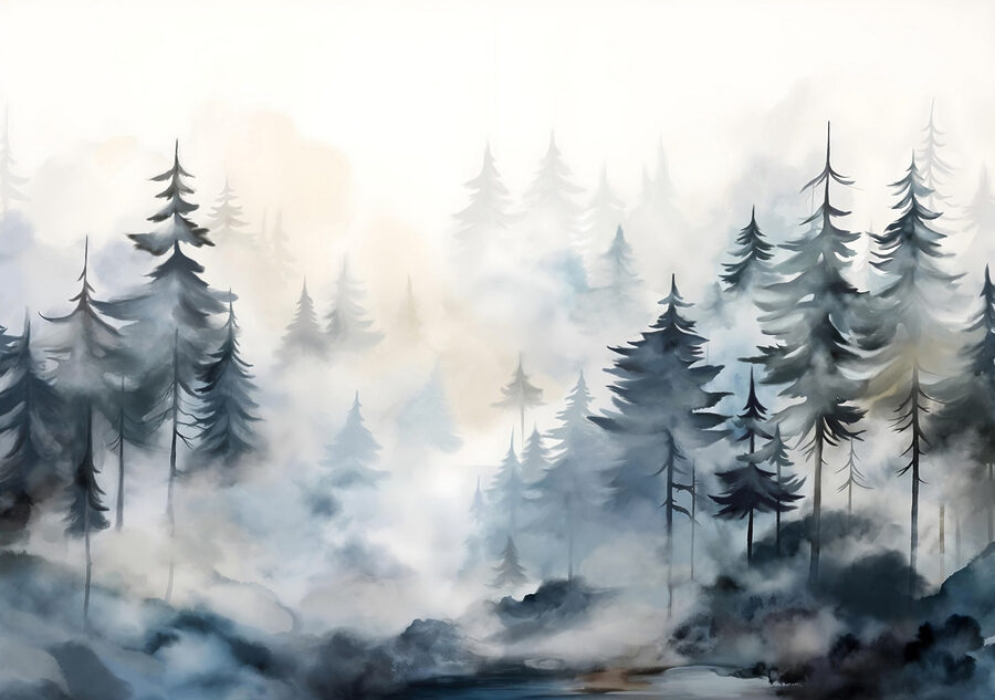 Peinture d'arbres et de brouillard