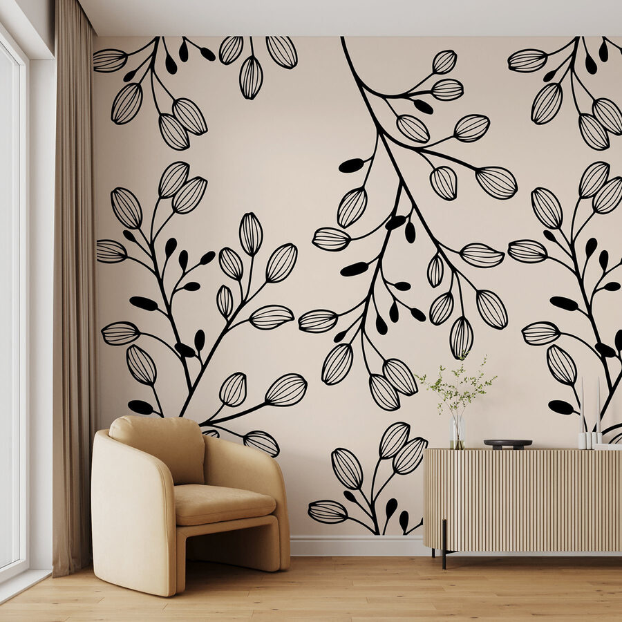 Motif de feuilles noires et blanches
