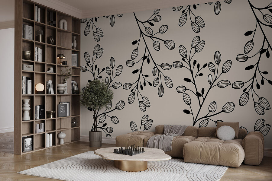 Motif de feuilles noires et blanches