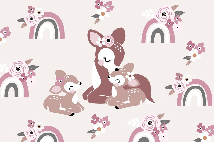 Groupe de cerfs et de fleurs