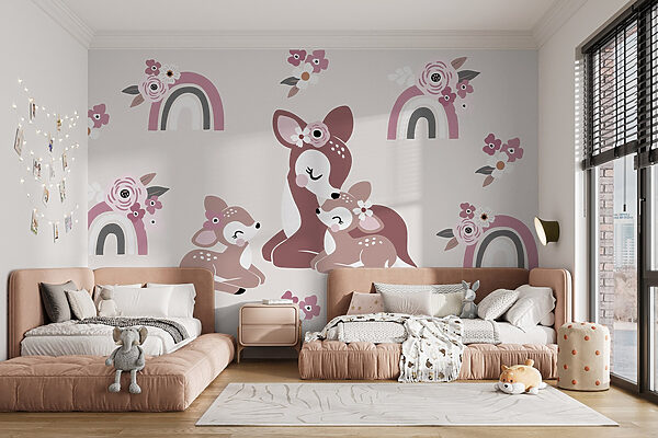 Groupe de cerfs et de fleurs Groupe de cerfs et de fleurs