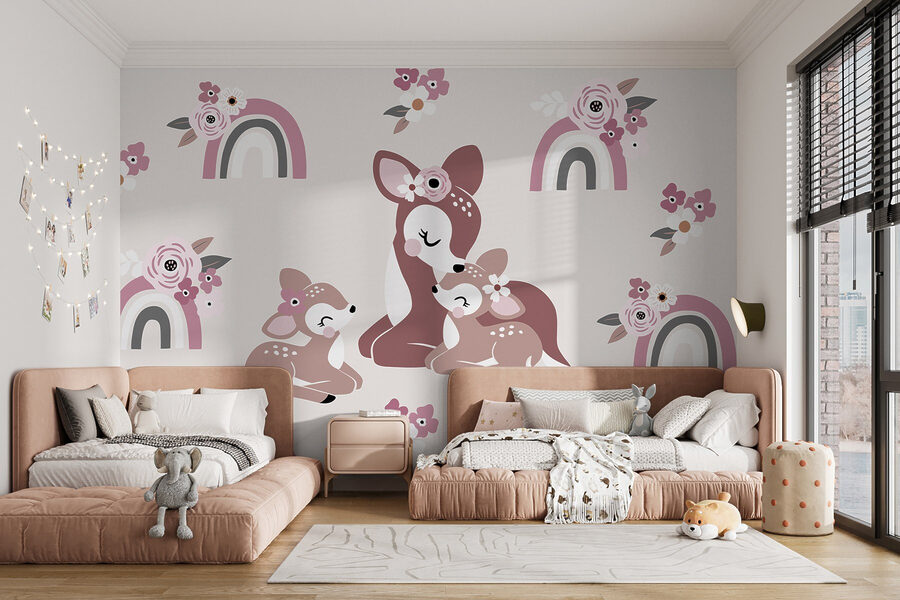 Groupe de cerfs et de fleurs