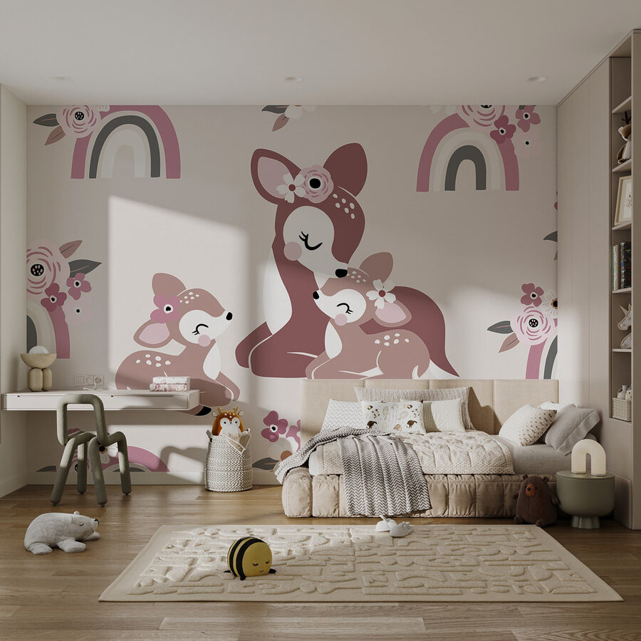 Groupe de cerfs et de fleurs