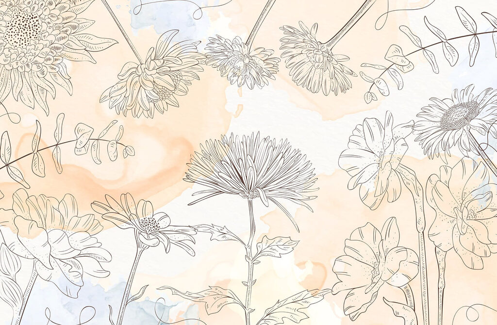 Dessin de fleurs sur fond d'aquarelle Dessin de fleurs sur fond d'aquarelle