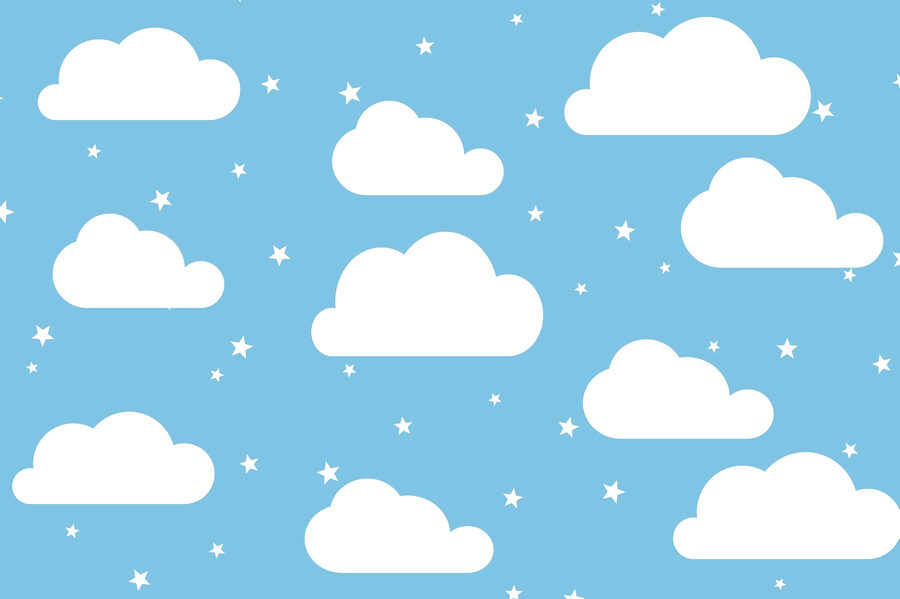 Ciel bleu avec nuages blancs et étoiles