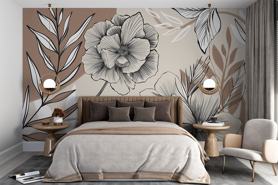 Dessin artistique floral au trait