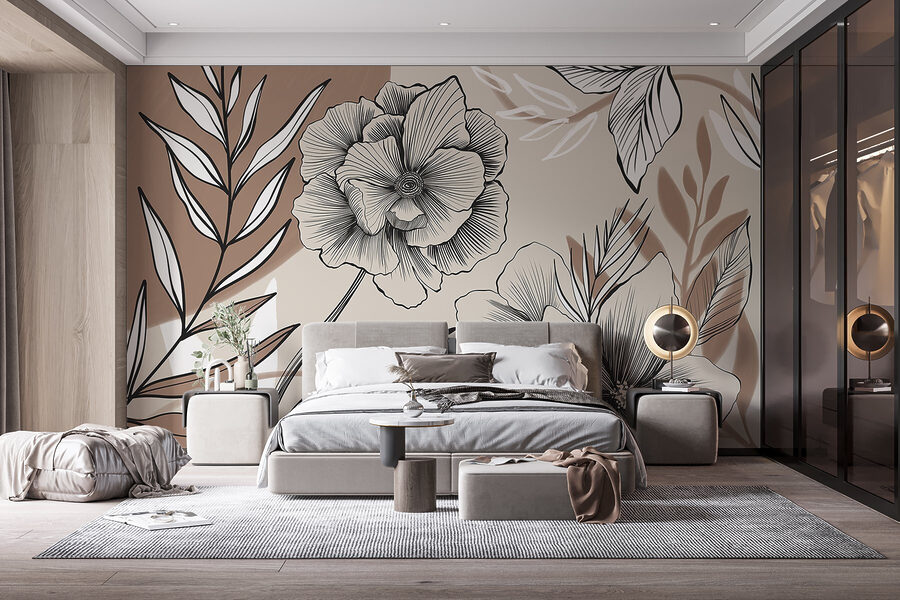 Dessin artistique floral au trait