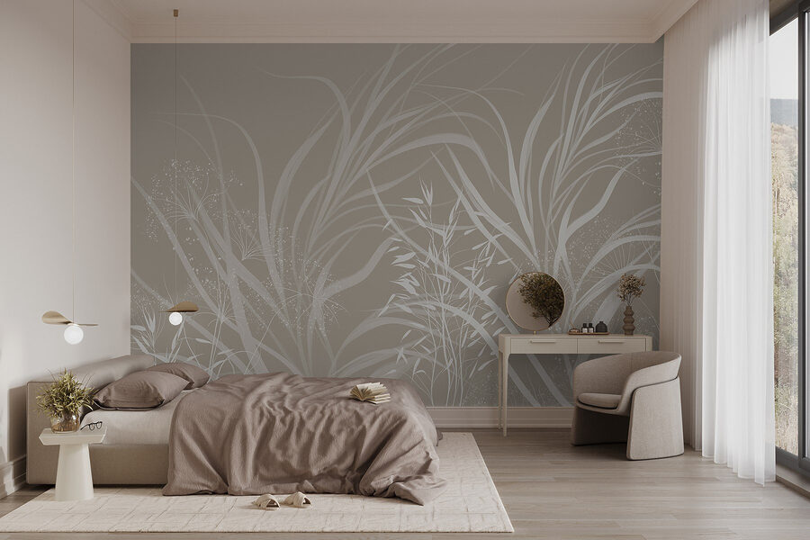 Motif floral blanc sur fond gris