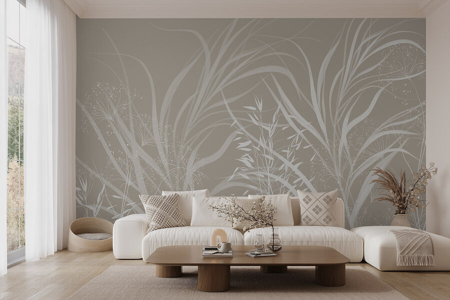Motif floral blanc sur fond gris