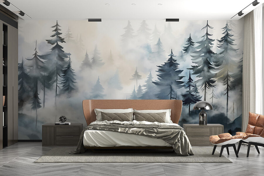 Peinture d'arbres et de brouillard