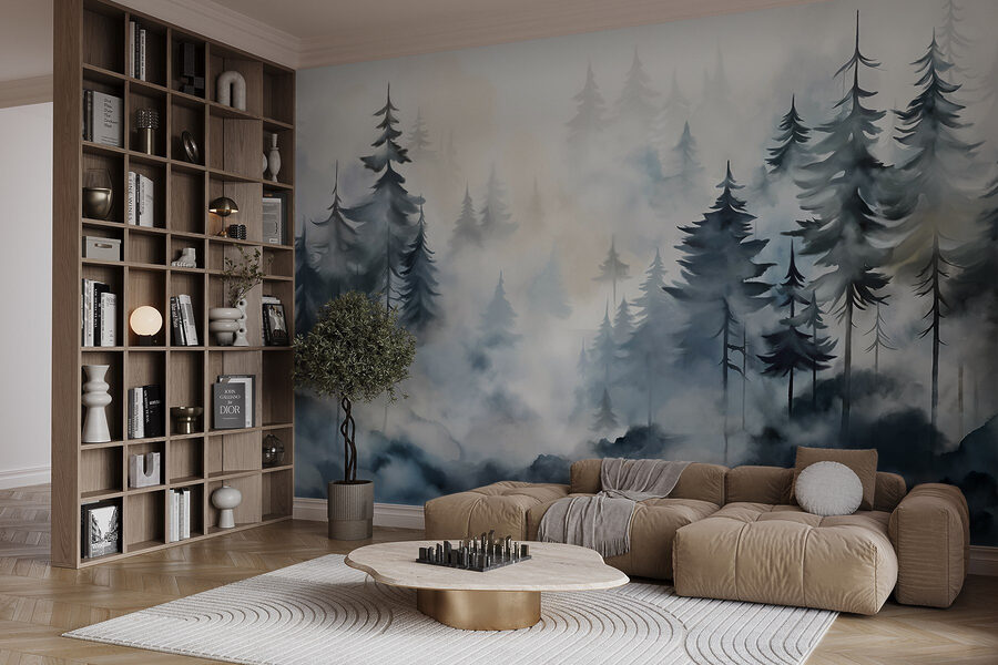 Peinture d'arbres et de brouillard