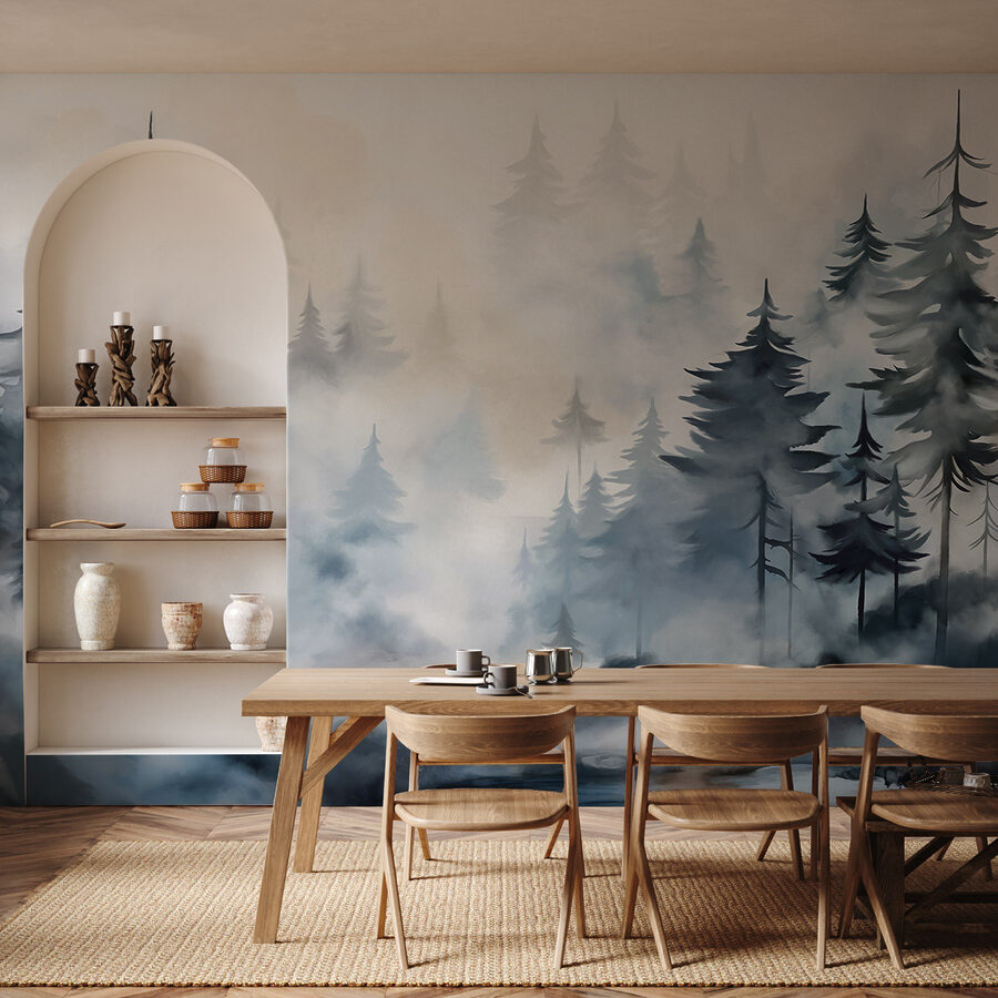 Peinture d'arbres et de brouillard
