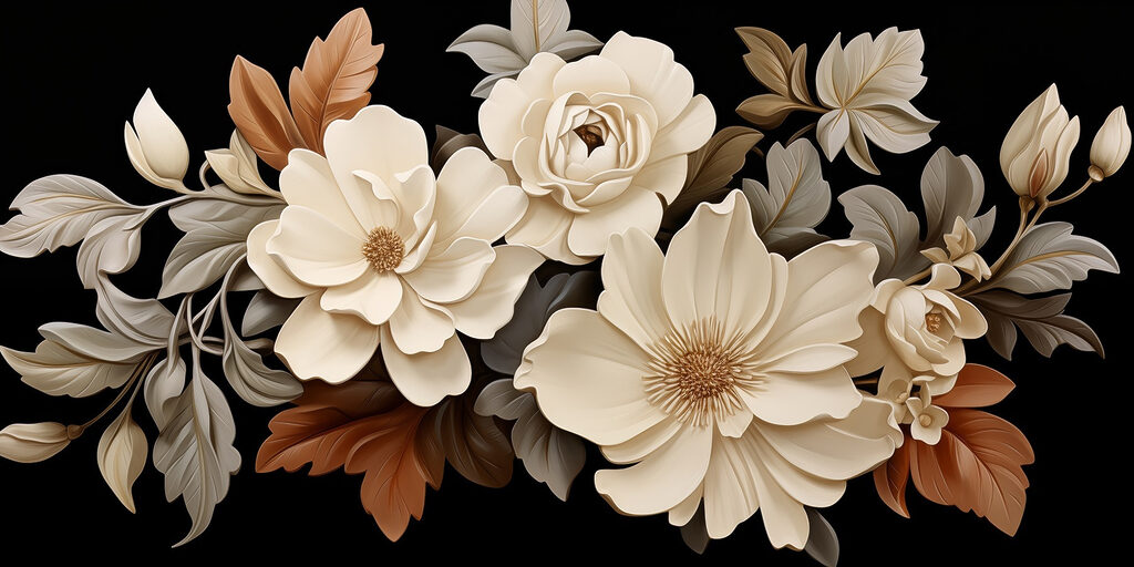 Groupe de fleurs blanches avec des feuilles brunes Groupe de fleurs blanches avec des feuilles brunes