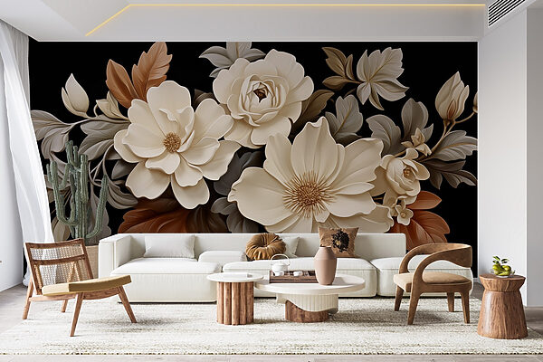 Groupe de fleurs blanches avec des feuilles brunes Groupe de fleurs blanches avec des feuilles brunes