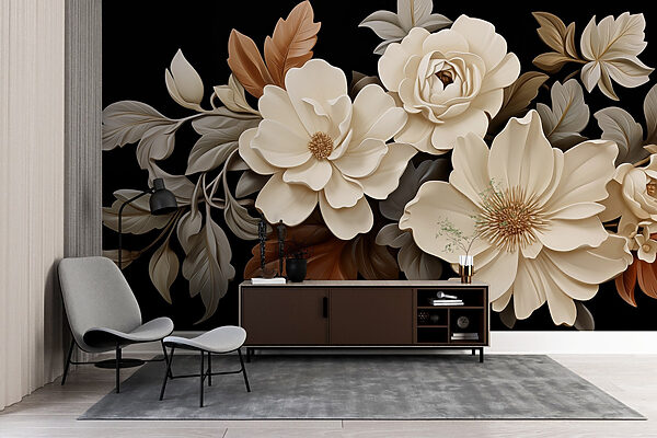 Groupe de fleurs blanches avec des feuilles brunes Groupe de fleurs blanches avec des feuilles brunes