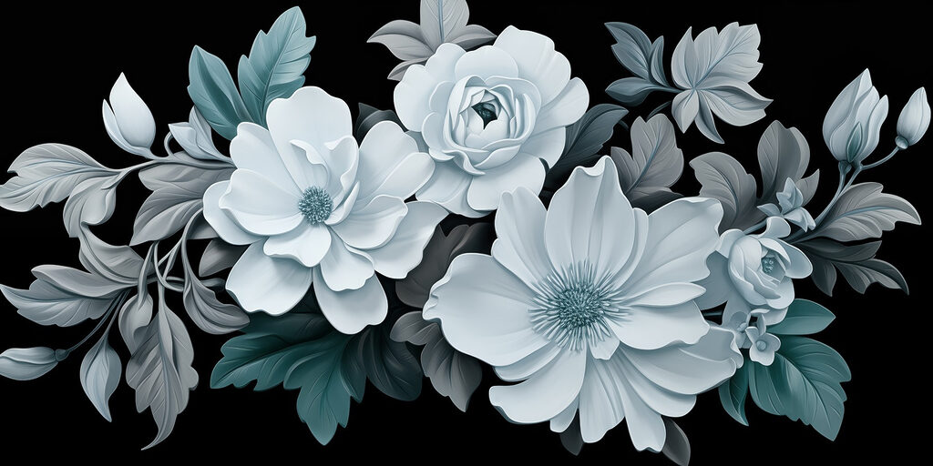 Groupe de fleurs blanches avec des feuilles noires Groupe de fleurs blanches avec des feuilles noires