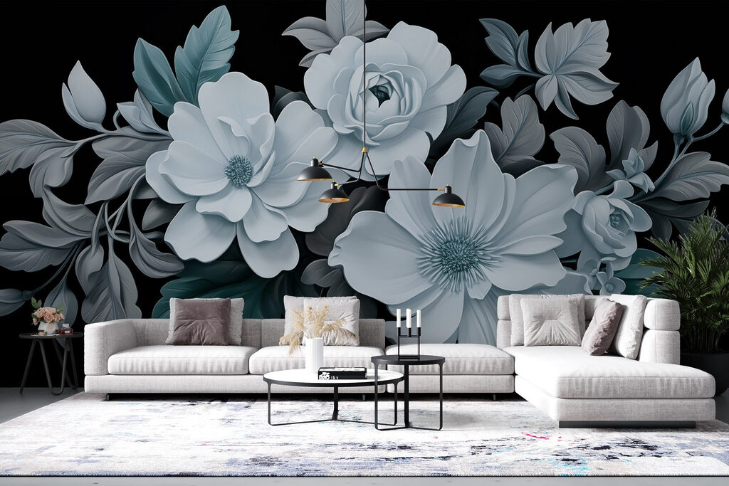 Group of white flowers with black leaves Group of white flowers with black leaves