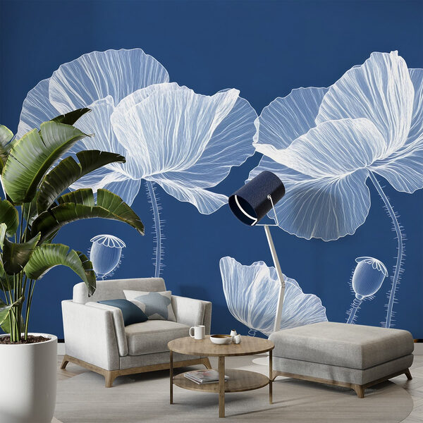 Fleurs blanches sur fond bleu Fleurs blanches sur fond bleu