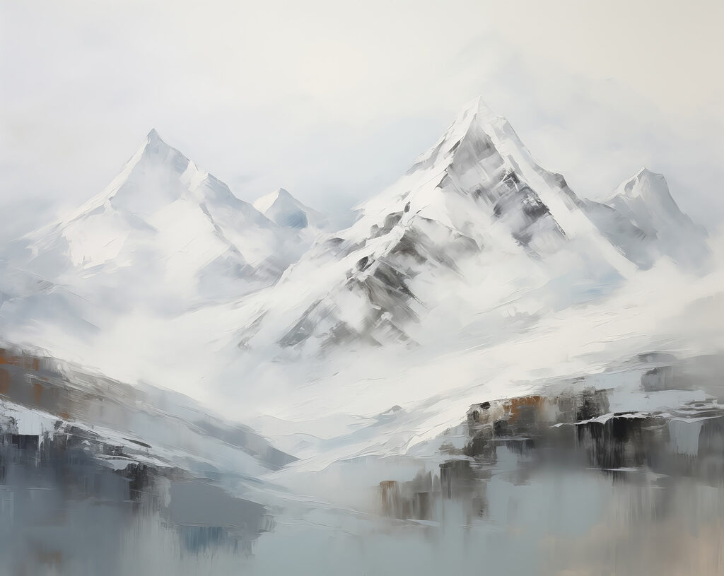 Peinture d'une chaîne de montagnes enneigées Peinture d'une chaîne de montagnes enneigées