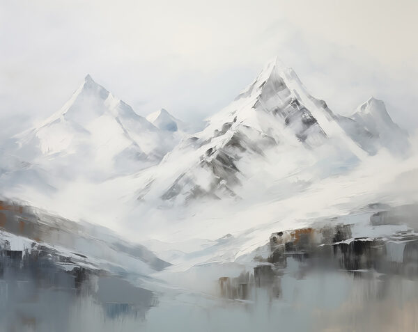 Peinture d'une chaîne de montagnes enneigées Peinture d'une chaîne de montagnes enneigées