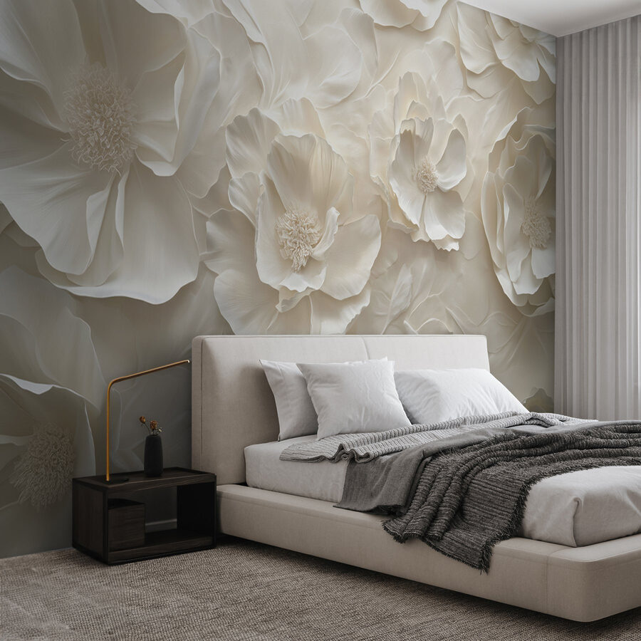 Papier peint Papier peint fleurs blanches
