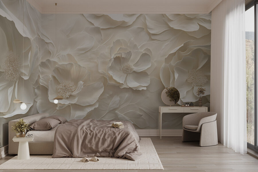 Papier peint Papier peint fleurs blanches – Image 3