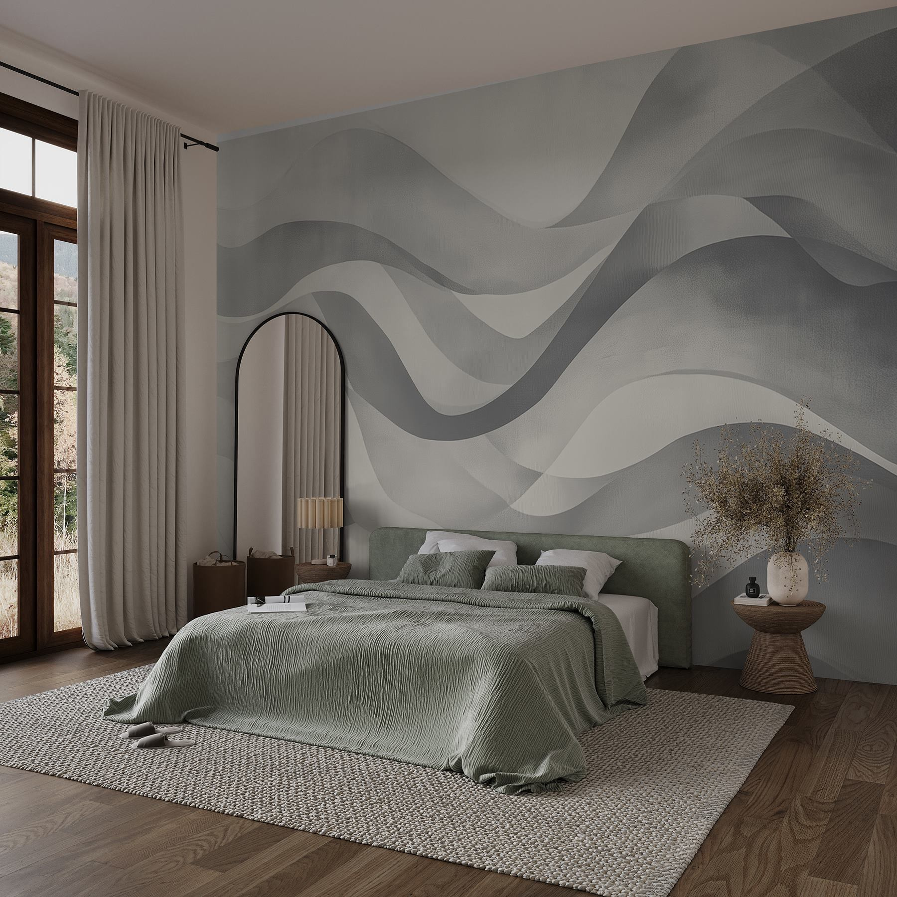 Grey and white background with wavy lines Grey and white background with wavy lines