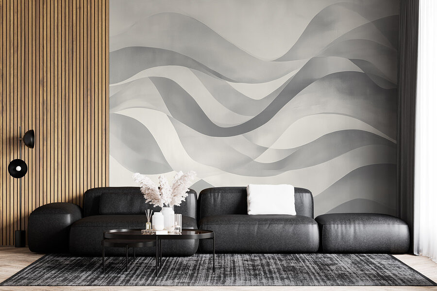 Fond gris et blanc avec lignes ondulées