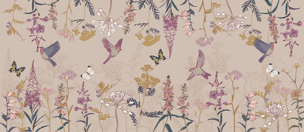 Papier peint avec des oiseaux et des fleurs Papier peint avec des oiseaux et des fleurs