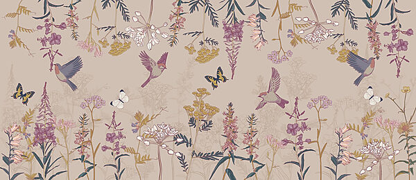 Papier peint avec des oiseaux et des fleurs Papier peint avec des oiseaux et des fleurs