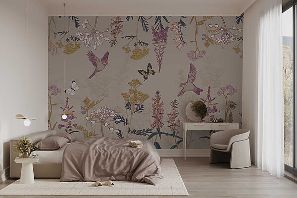 Papier peint avec des oiseaux et des fleurs Papier peint avec des oiseaux et des fleurs