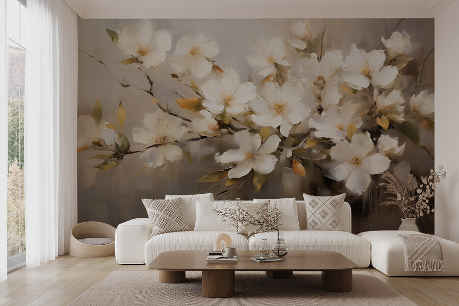 Peinture de fleurs blanches