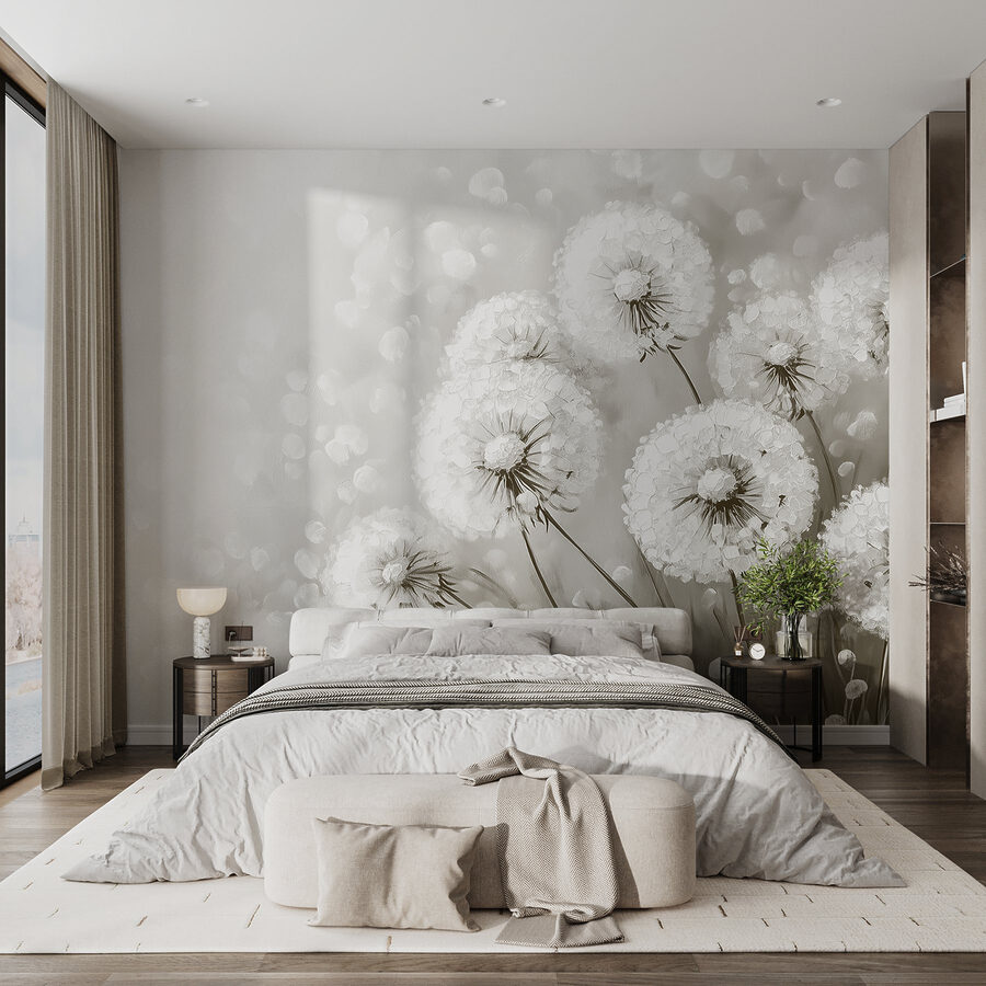 Groupe de pissenlits aux fleurs blanches