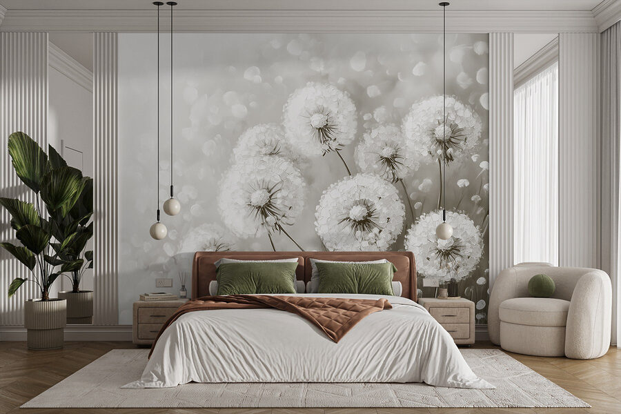 Groupe de pissenlits aux fleurs blanches