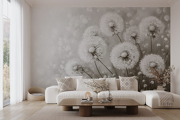 Groupe de pissenlits aux fleurs blanches Groupe de pissenlits aux fleurs blanches