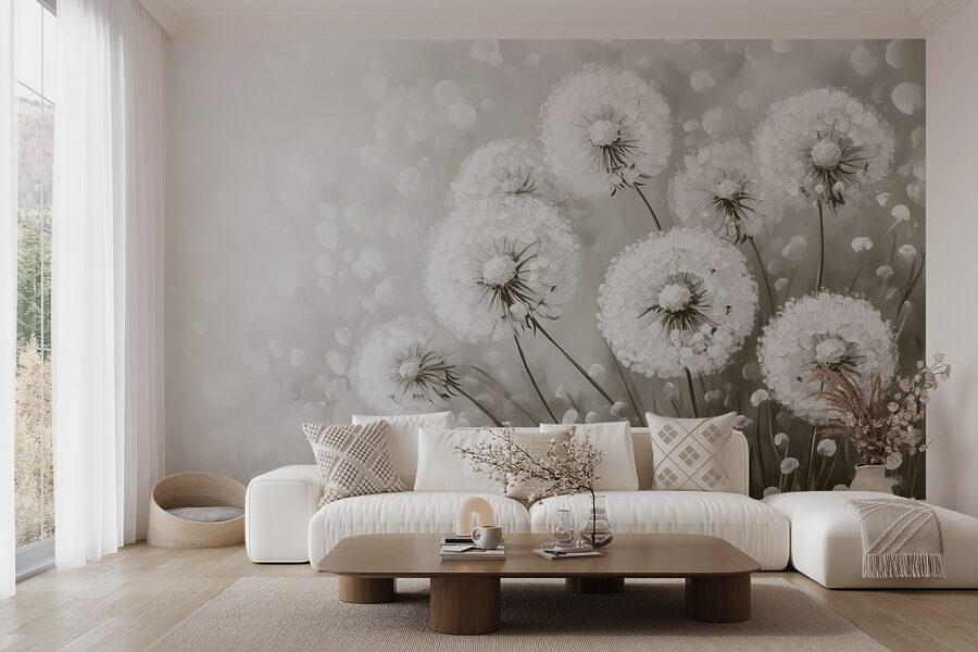 Groupe de pissenlits aux fleurs blanches